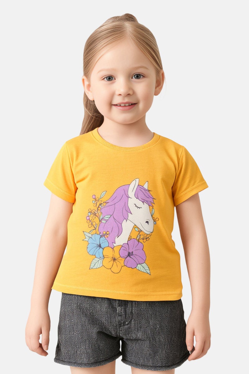 NAME IT Kids Girl Crew Neck Graphic Print Short Sleeve T-Shirt, Orange - Image 1