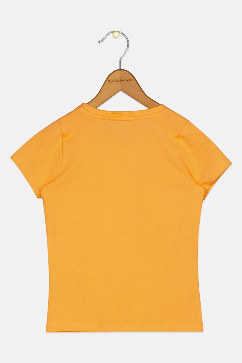 NAME IT Kids Girl Crew Neck Graphic Print Short Sleeve T-Shirt, Orange - Image 3