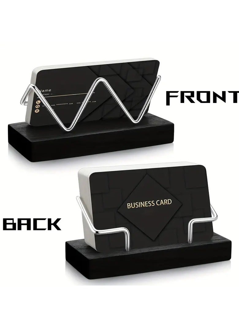 Generic Elegant Wooden Business Card Holder – Dual-Sided with Geometric Design & Metal Accents | Professional Desk Organizer for Office, Hotels & Events  - Image 1