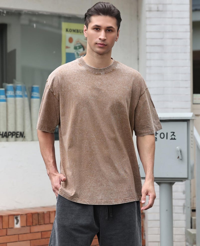 SnowElve Womens Washed Vintage Oversized T-Shirt Baggy Workout Tops Short Sleeve Cotton Tshirts Streetwear Boyfriend Tee(W-Sand,m) - Image 3