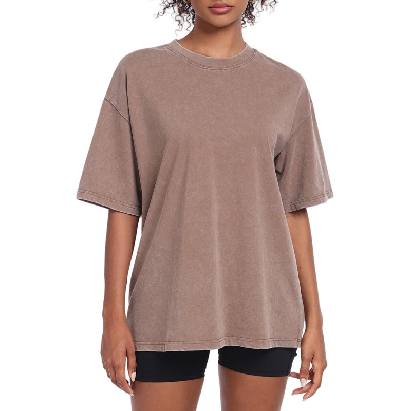 SnowElve Womens Washed Vintage Oversized T-Shirt Baggy Workout Tops Short Sleeve Cotton Tshirts Streetwear Boyfriend Tee(W-Sand,m) - Image 1