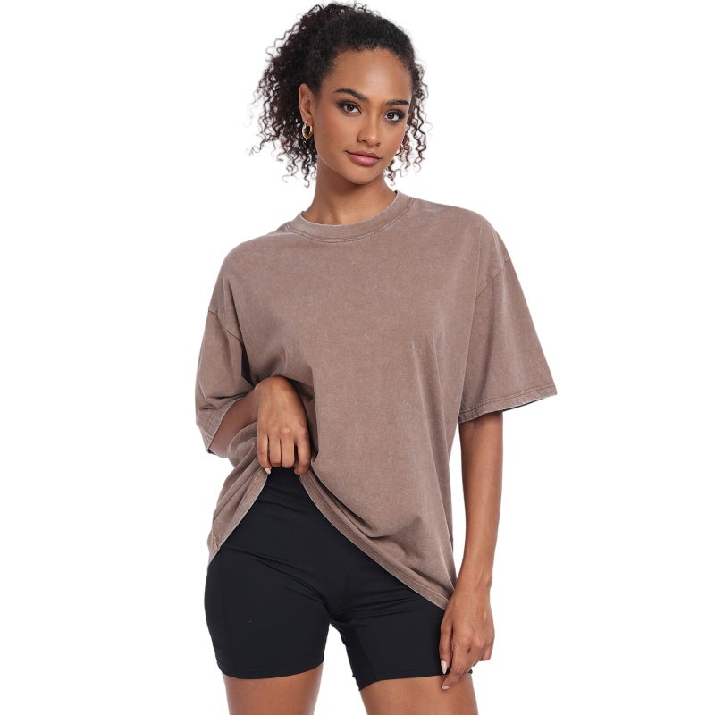 SnowElve Womens Washed Vintage Oversized T-Shirt Baggy Workout Tops Short Sleeve Cotton Tshirts Streetwear Boyfriend Tee(W-Sand,m) - Image 4