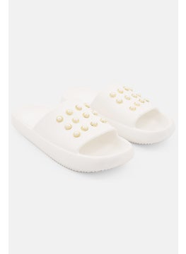 Women Slip On Textured Slides, White