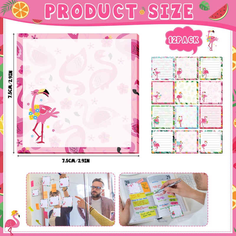 Handepo 12 Pack Flamingo Sticky Notes Bulk Small to Do List Funny Cute Animals Notepad Supplies for Office School Gifts, 600 Sheets in Total - Image 2