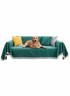 Excefore Stretch Sofa Slipcover, Couch Cover Soft Sofa Throw Covers Furniture Protector for Cushion Couch, Non Slip and Elastic with Lace Tassel for Kids Pets, 71 x 118 Inch, Cypress Green, 1 Pcs  - Image 1