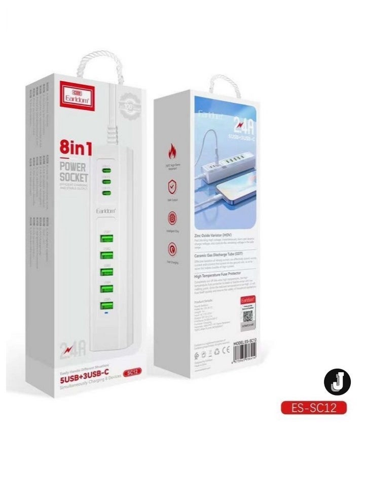 JAJEEK "NEW 8-in-1 Power Socket with 5 USB Ports & 3 Type-C Ports – SC12" - Image 1