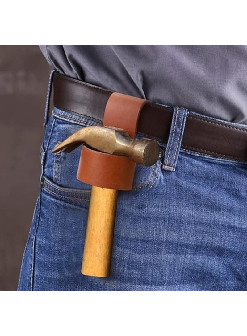 2 Packs Leather Hammer Holder - Handmade Premium Tool Holster with Belt Loop for Hammers, Axes, Hatchets and Woodwork  Handcraft, Multi Tool Hammer Holder, Small Hammer Hatchet Carrier Holster, Brown - Image 5