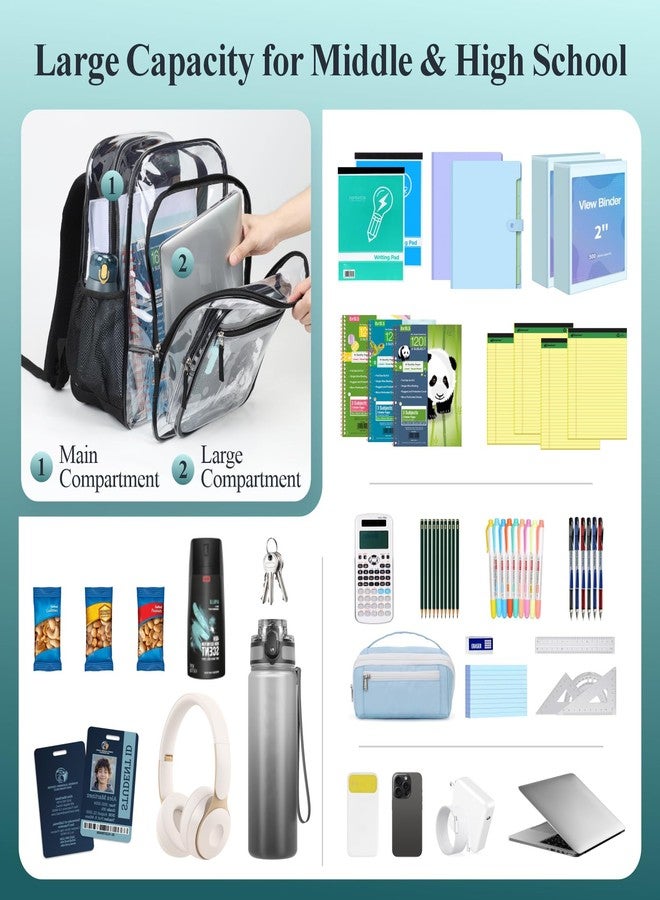 PACKISM Clear Backpack for School - 18 Inch Extra Large Heavy Duty Clear Bookbag for Boys, See Through PVC Transparent School Backpack with 2 Front Pockets for Students, Black (Age 12+) - Image 4