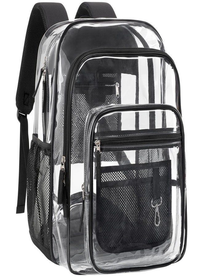 PACKISM Clear Backpack for School - 18 Inch Extra Large Heavy Duty Clear Bookbag for Boys, See Through PVC Transparent School Backpack with 2 Front Pockets for Students, Black (Age 12+) - Image 1