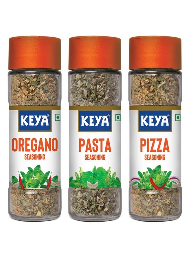 Keya Combo of Oregano Seasoning 50gm | Pasta Seasoning 45gm | Pizza Seasoning 45gm | All Natural & Healthy Spice Blend for Pizza, Pasta & More | Glass Bottle | Premium Herbs and Spices | Contains Freeze dried herbs| Export Quality | No Preservatives | The rich aroma that lasts | Pack 3 - Image 1