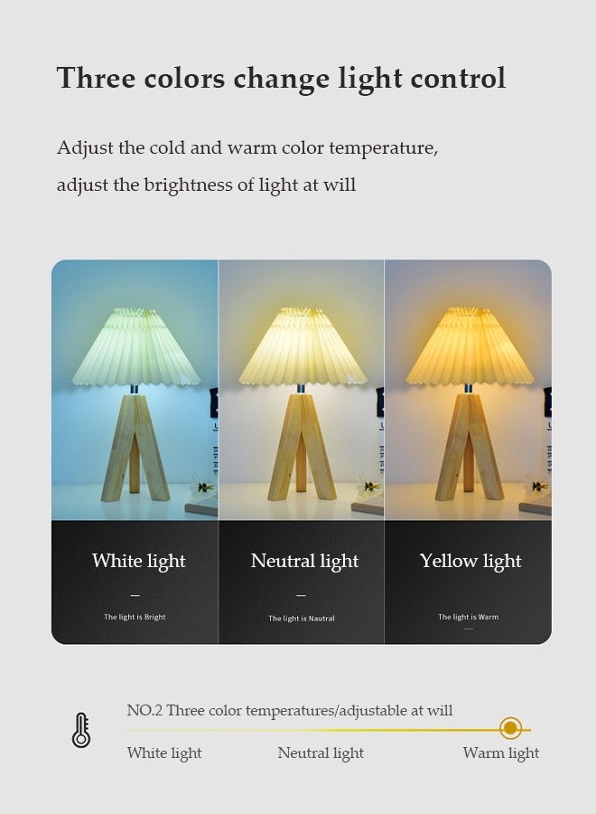 DUNISO Bedside table lamp, USB fabric bedroom lamp, LED desk lamp reading lamp, three color multi-level adjustable, with three legged base, suitable for living room, study, bedroom and office - Image 3