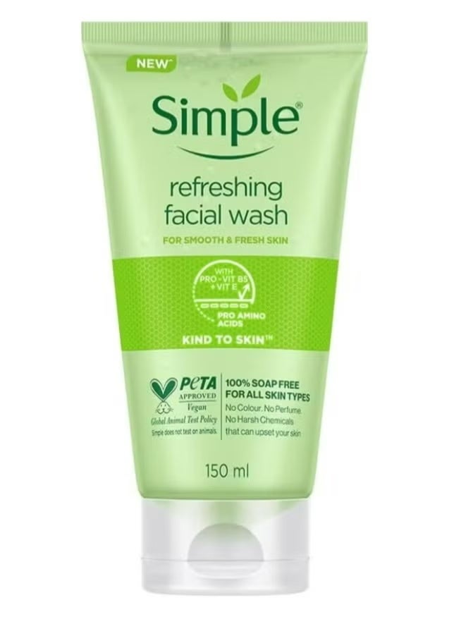 Simple Refreshing Facial Wash 150ml – Gentle Make-Up Remover & Daily Cleanser with Pro-Vitamin B5 & Vitamin E | Soap-Free, Vegan, Hypoallergenic, Suitable for Sensitive Skin - Image 1