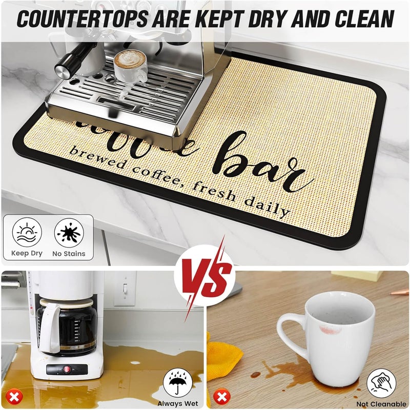 DK177 Coffee Mat - Dish Drying Mat for Kitchen Counter, Hide Stain, Absorbent with Waterproof Rubber Backing, Fit Kitchen Dish Rack Bar Accessories (Coffee Bar, 24" x 16") - Image 3