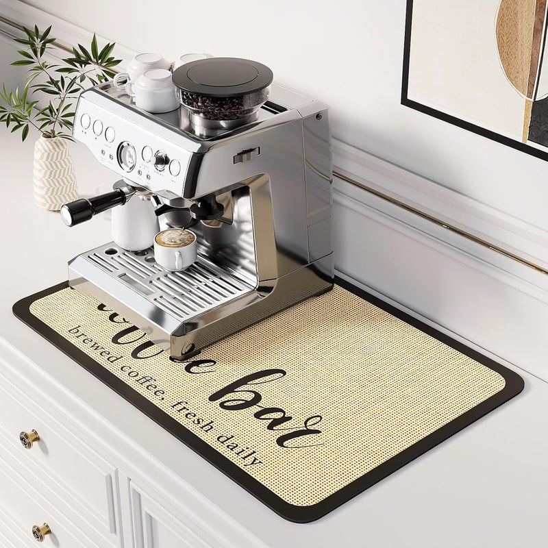 DK177 Coffee Mat - Dish Drying Mat for Kitchen Counter, Hide Stain, Absorbent with Waterproof Rubber Backing, Fit Kitchen Dish Rack Bar Accessories (Coffee Bar, 24" x 16") - Image 1