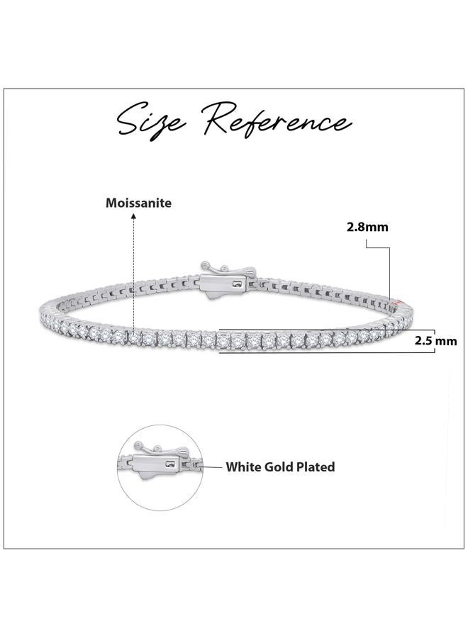 SAVEARTH DIAMONDS White Moissanite Tennis Bracelet for Women, 18K Gold Plated 2.5MM Stacking Dainty Wedding Bracelets for Brides, 6.5, White Gold, moissanite - Image 2