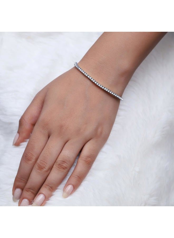 SAVEARTH DIAMONDS White Moissanite Tennis Bracelet for Women, 18K Gold Plated 2.5MM Stacking Dainty Wedding Bracelets for Brides, 6.5, White Gold, moissanite - Image 3