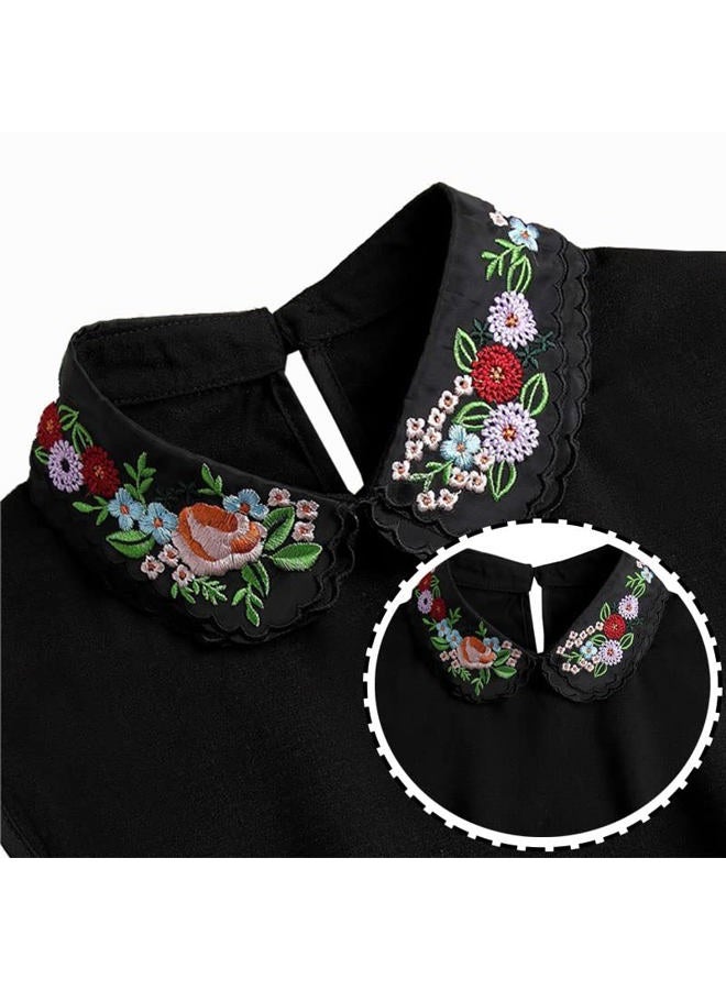 Gracelife Lace Chiffon Detachable Dickey Blouse False Collar Embroidery Flower Fake Half Shirt Collar for Women, Black, One size - Image 3