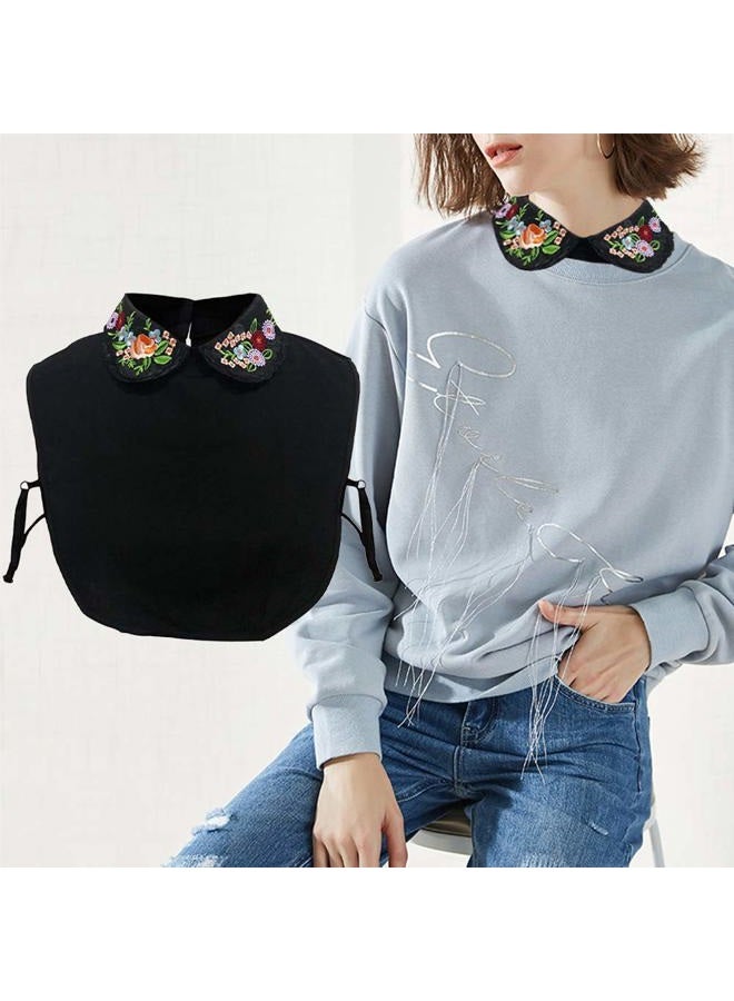 Gracelife Lace Chiffon Detachable Dickey Blouse False Collar Embroidery Flower Fake Half Shirt Collar for Women, Black, One size - Image 2