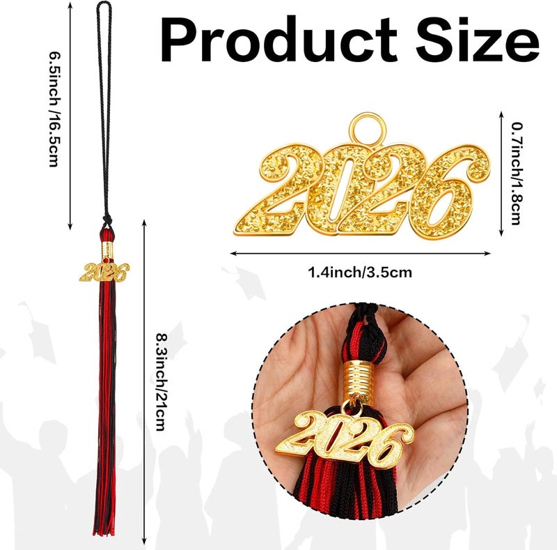 RHOttbiy 2026 Graduation Tassel, 2026 Tassel Graduation, 2026 Tassels for Graduations Cap with 2026 Year Gold Charms for Graduate Cap,Black Red Graduations Tassels for Class of 2026 Grad Ceremonies Accessories - Image 3