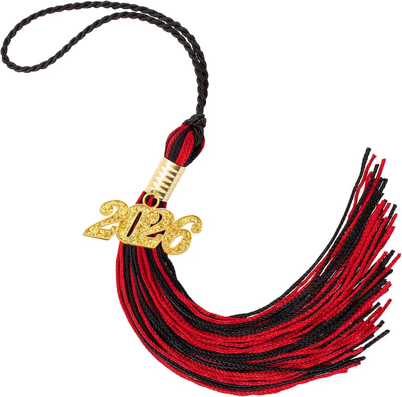 RHOttbiy 2026 Graduation Tassel, 2026 Tassel Graduation, 2026 Tassels for Graduations Cap with 2026 Year Gold Charms for Graduate Cap,Black Red Graduations Tassels for Class of 2026 Grad Ceremonies Accessories - Image 1