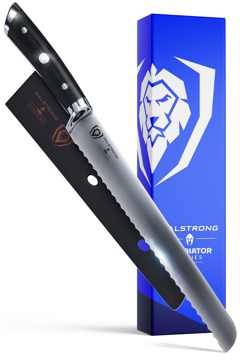 Dalstrong Serrated Bread Knife - 10 inch - Gladiator Series Elite - Forged High-Carbon German Steel - G10 Handle Kitchen Knife - Sheath Included - Razor Sharp Slicer - Slicing Knife - NSF Certified - Image 1