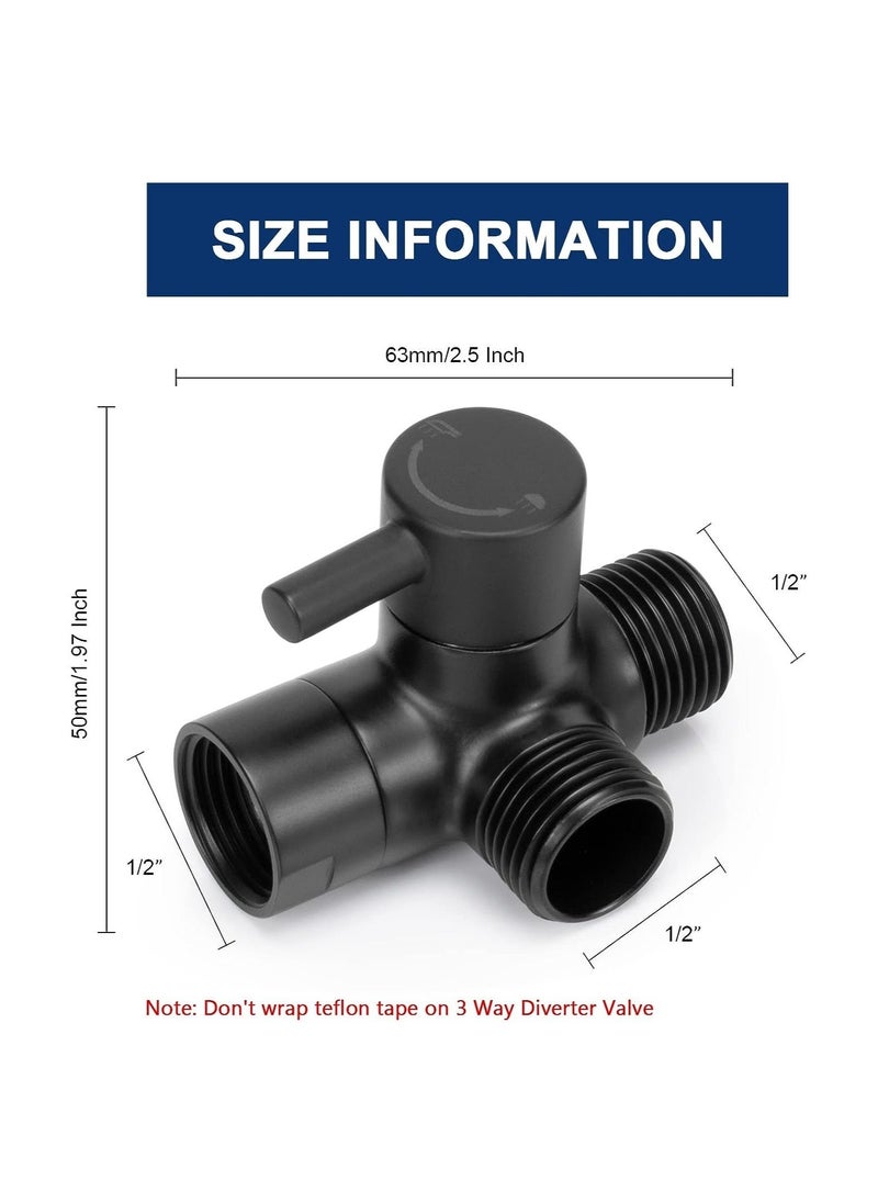 Shower Arm Diverter Valve 3 Way Solid Brass Universal G1/2" T-Adapter Bathroom System Replacement Component for Handheld Head and Fixed