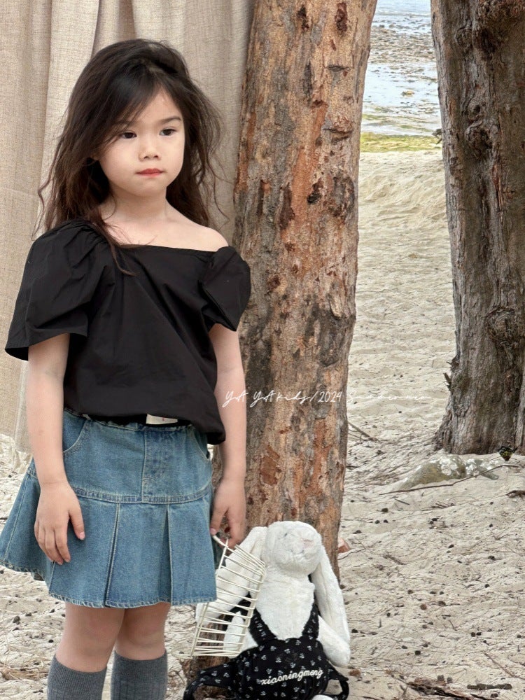 Girl'S Denim Skirt 2024 Children'S Niche Skirt Little Girl'S Elegant Pleated Skirt Skirt - Image 5