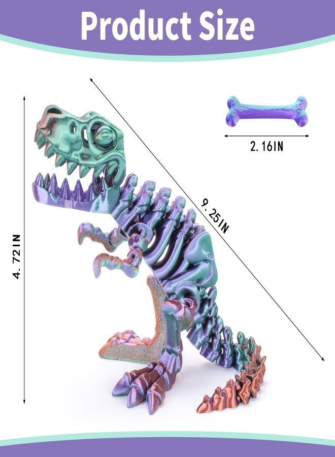 FunisFun 3D Printed Dragon with Articulated Bones for Adult, 3D Printed Dinosaur Fidget Toys Decor for Stress Relief (Green-Purple, 1P) - Image 2