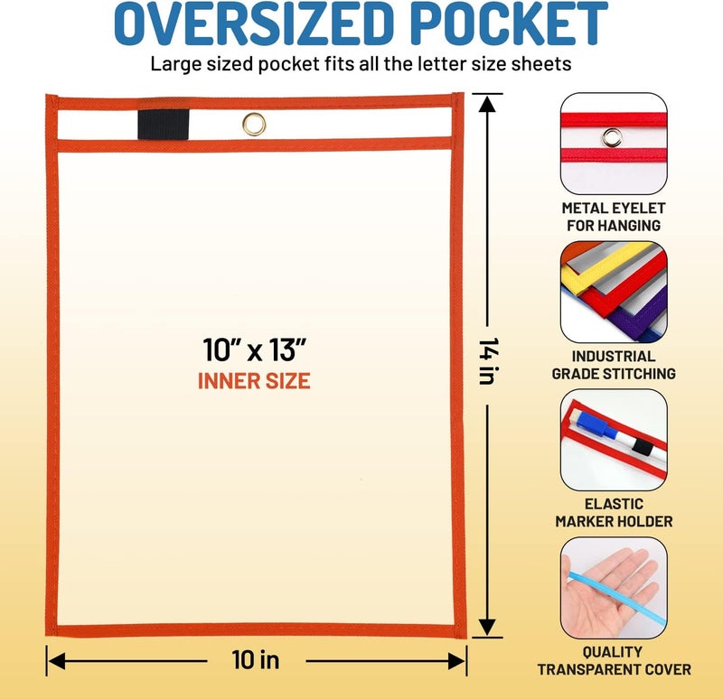 Bonbela Dry Erase Pockets 50 Pack - 10 x 13 Reusable Dry Erase Pocket Sleeves for Work & School Worksheets - Heavy Duty Clear Pocket Sleeves - Quickly Wipe to a Flawless Clean (Multicolor) - Image 3