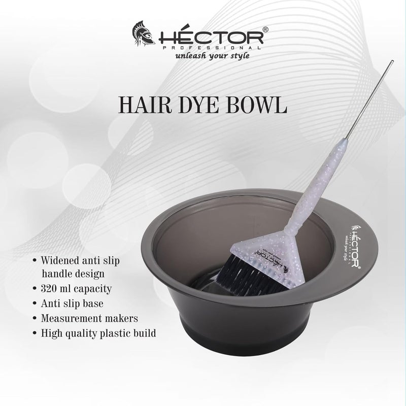 HECTOR Professional Hair Dye Bowl & Brush Kit | Anti-Slip Handle Applicator Brush | Salon & Home Use for Hair Coloring, Tinting & Bleaching - Image 3