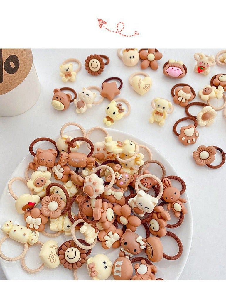 SHIXIN 50 pieces of fashionable milk coffee color children's cartoon hair ropes that do not hurt the hair. Big pack of 50 macaron color hair rings for children, hair accessories for little girls, new rubber band headdresses (random styles and colors) in large quantity, safe and durable  - Image 1