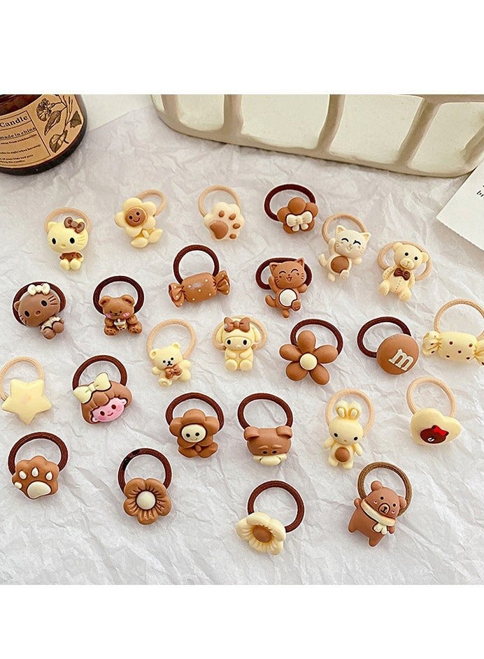 SHIXIN 50 pieces of fashionable milk coffee color children's cartoon hair ropes that do not hurt the hair. Big pack of 50 macaron color hair rings for children, hair accessories for little girls, new rubber band headdresses (random styles and colors) in large quantity, safe and durable  - Image 2