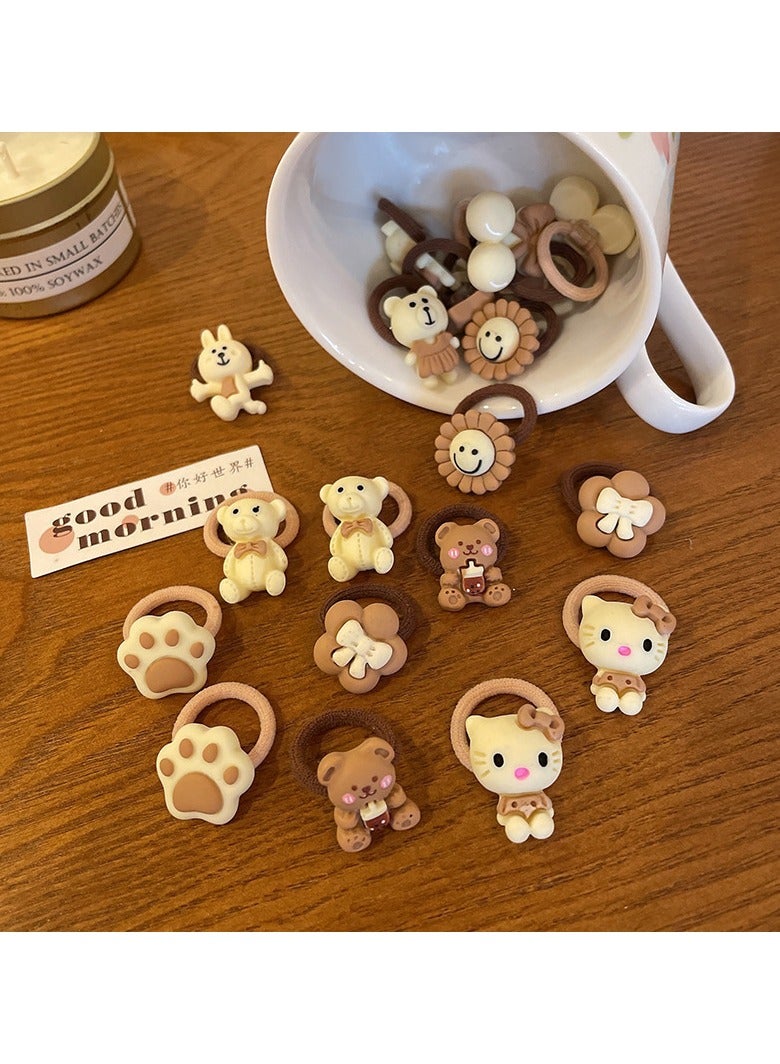 SHIXIN 50 pieces of fashionable milk coffee color children's cartoon hair ropes that do not hurt the hair. Big pack of 50 macaron color hair rings for children, hair accessories for little girls, new rubber band headdresses (random styles and colors) in large quantity, safe and durable  - Image 4