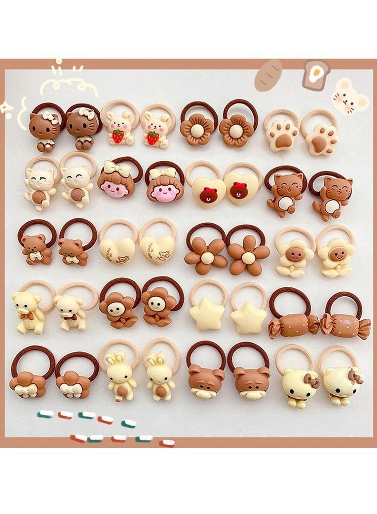 SHIXIN 50 pieces of fashionable milk coffee color children's cartoon hair ropes that do not hurt the hair. Big pack of 50 macaron color hair rings for children, hair accessories for little girls, new rubber band headdresses (random styles and colors) in large quantity, safe and durable  - Image 5