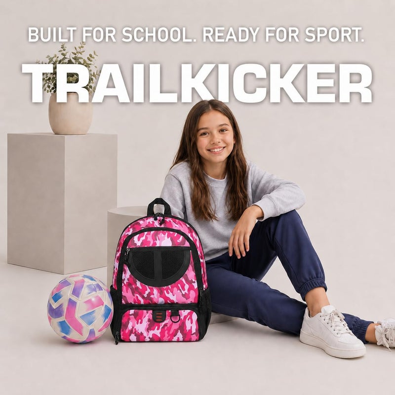 TRAILKICKER حقيبة ظهر شبكية لكرة السلة وكرة القدم، حقيبة رياضية للكرة الطائرة وكرة القدم مع حجرة للأحذية للأولاد والبنات والرجال والنساء، معدات كرة السلة - Image 2