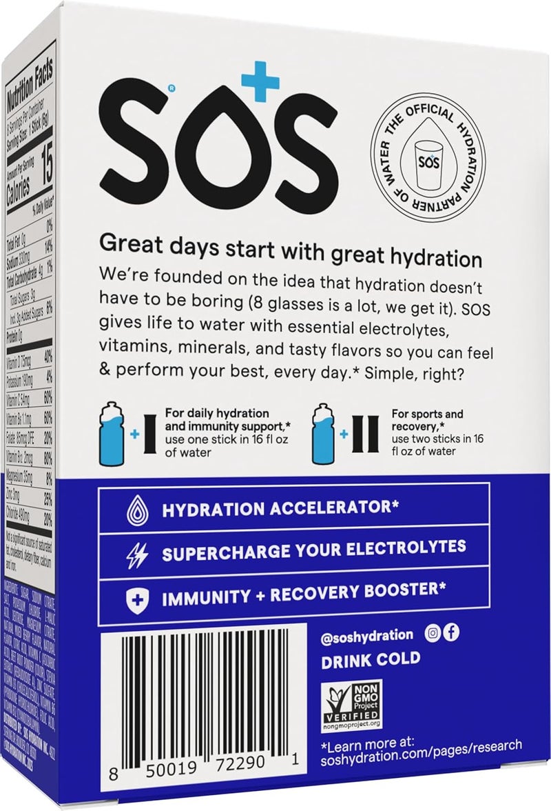 SOS مسحوق إلكتروليت ترطيب نكهات التوت المختلط 8 عبوات ستيك منخفضة السعرات الحرارية إعادة ترطيب سريعة صنع في الولايات المتحدة صديق للكيتو - Image 2