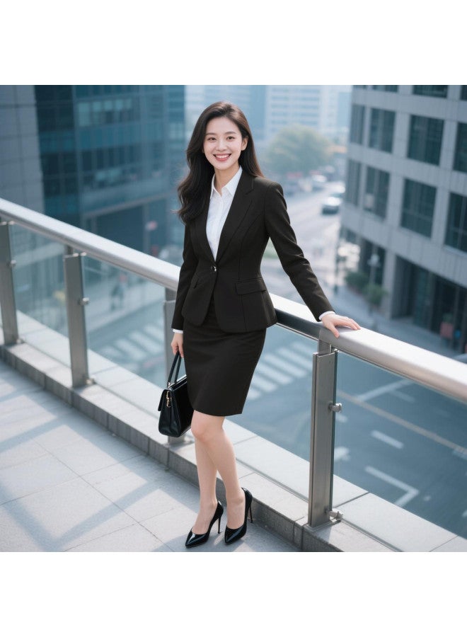 ROMON بدلة سيداتبدلة نسائية احترافية عالية الجودة، طقم من قطعتين مع تنورة، ملابس نسائية مريحة وعصرية - Image 5