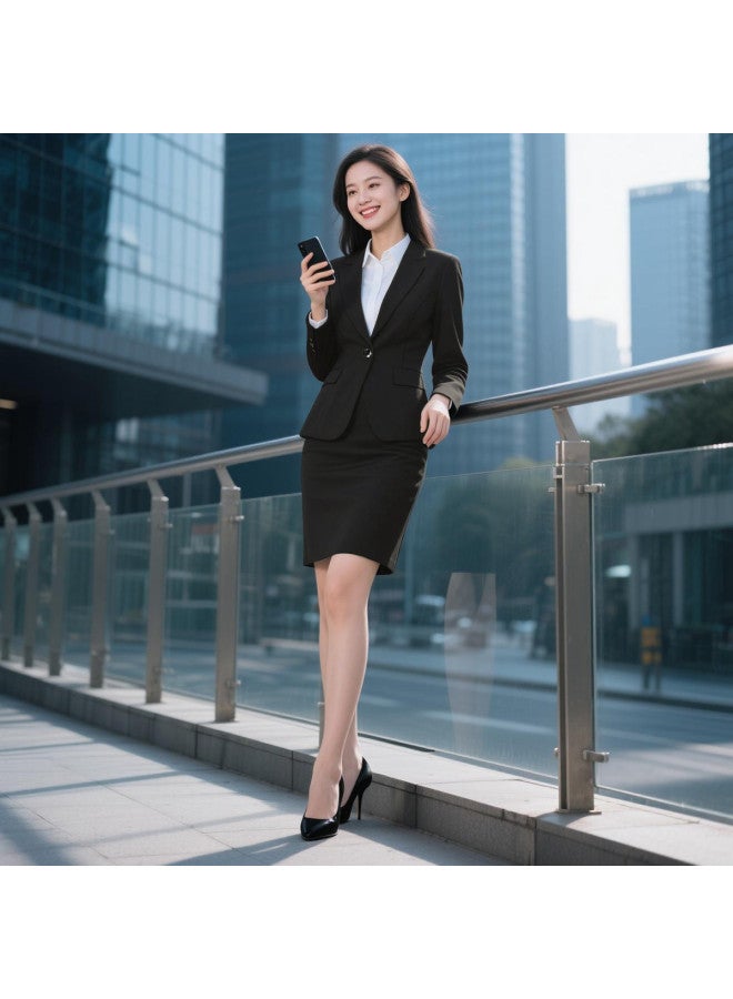 ROMON بدلة سيداتبدلة نسائية احترافية عالية الجودة، طقم من قطعتين مع تنورة، ملابس نسائية مريحة وعصرية - Image 2