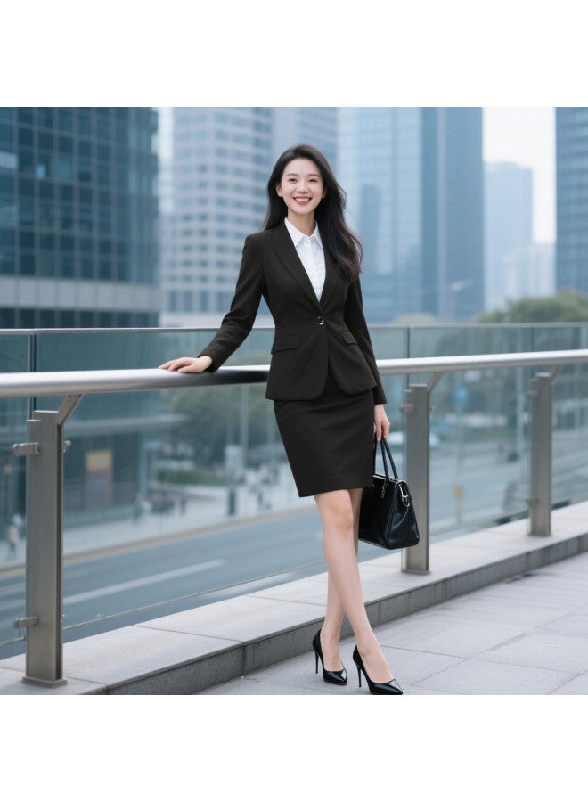 ROMON بدلة سيداتبدلة نسائية احترافية عالية الجودة، طقم من قطعتين مع تنورة، ملابس نسائية مريحة وعصرية - Image 3