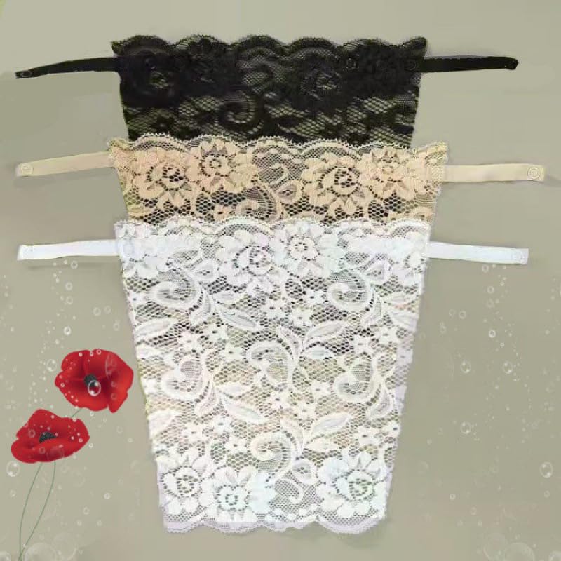 Bowiemall Cotton Clip-on Mock Lace Camisole for Women Deep Neck Cleavage Cover High Neck Camisoles Insert Vest Bra- Set of 3, Multicolor - Image 2