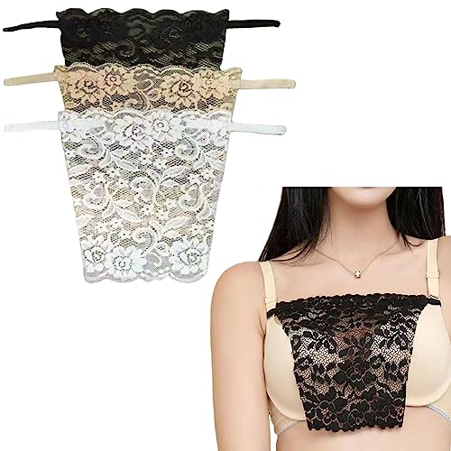 Bowiemall Cotton Clip-on Mock Lace Camisole for Women Deep Neck Cleavage Cover High Neck Camisoles Insert Vest Bra- Set of 3, Multicolor - Image 1
