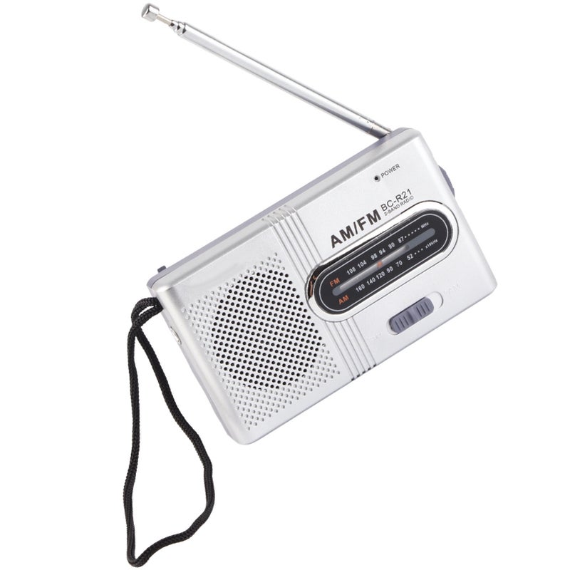 راديو AM FM مع مكبر صوت طويل 5 واط، راديو ترانزستور محمول ومحمول مدى الاستخدام الطويل مع منفذ سماعة أذنية للمنزل والخارج - لون رمادي فضي - Image 4