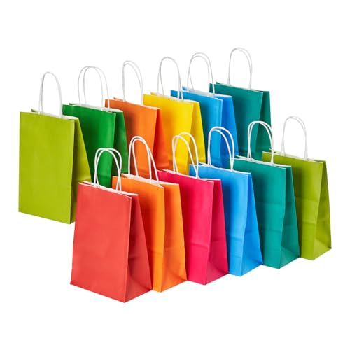 RACETOP 32 Pack Small Paper Gift Bags with Handles, 5.8"×3.2"×8.25" Kraft Paper Party Favor Bags Bulk for Kids Birthday, Baby Shower, Crafts, Wedding, Party Supplies (8 Colors) - Image 1