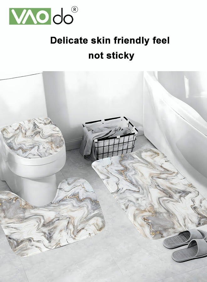 VAOdo 4PCS Printed Shower Curtain Set Polyester Material Golden Black Marble Pattern Thickened Shower Curtain Set Includes Floor Mat Toilet Seat Cover Anti-skid Pad At The Bottom of Toilet Ring and Shower C  - Image 4