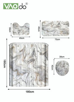 VAOdo 4PCS Printed Shower Curtain Set Polyester Material Golden Black Marble Pattern Thickened Shower Curtain Set Includes Floor Mat Toilet Seat Cover Anti-skid Pad At The Bottom of Toilet Ring and Shower C  - Image 3