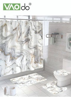 VAOdo 4PCS Printed Shower Curtain Set Polyester Material Golden Black Marble Pattern Thickened Shower Curtain Set Includes Floor Mat Toilet Seat Cover Anti-skid Pad At The Bottom of Toilet Ring and Shower C  - Image 1