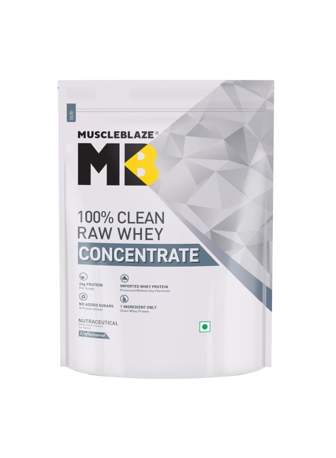 مسل بلايز MuscleBlaze - بروتين مصل اللبن الخام المركز والنقي بنسبة 100%، غير مُنكَّه (1 كجم / 2.2 رطل) | 24 جم بروتين لكل مكيال | سهل الهضم - Image 1