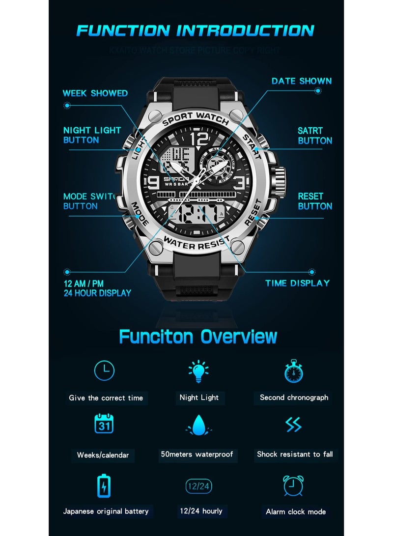 Sanda Men's Watches Sports Outdoor Waterproof Watch Date Multi Function Tactics LED Alarm Stopwatch - Image 5