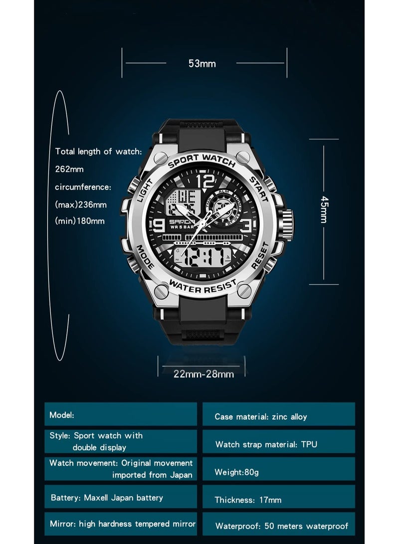 Sanda Men's Watches Sports Outdoor Waterproof Watch Date Multi Function Tactics LED Alarm Stopwatch - Image 4