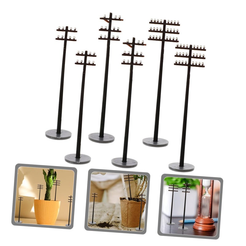 6 Miniature Telegraph Poles For Model Train Scenery Durable Micro Landscape Decor - Image 5